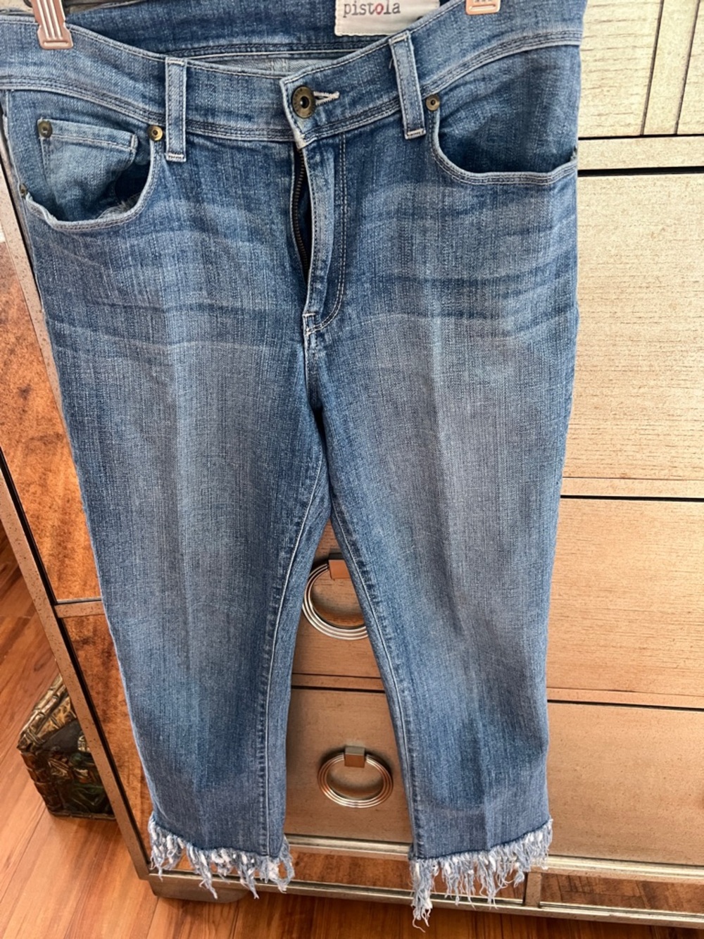 pistola Blue Washed Frayed Hem Cropped Jeans